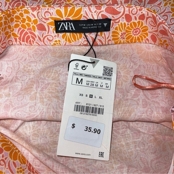 Zara Mini Skirt Women’s Size Medium Pink Orange Floral Linen High Waist Boho NWT - Picture 12 of 14
